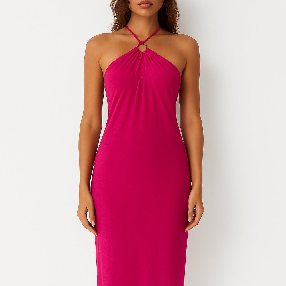 Royalty by Maluma (NWOT) Women Hot Pink Halter Neck Maxi Dress Cutout Front XXL